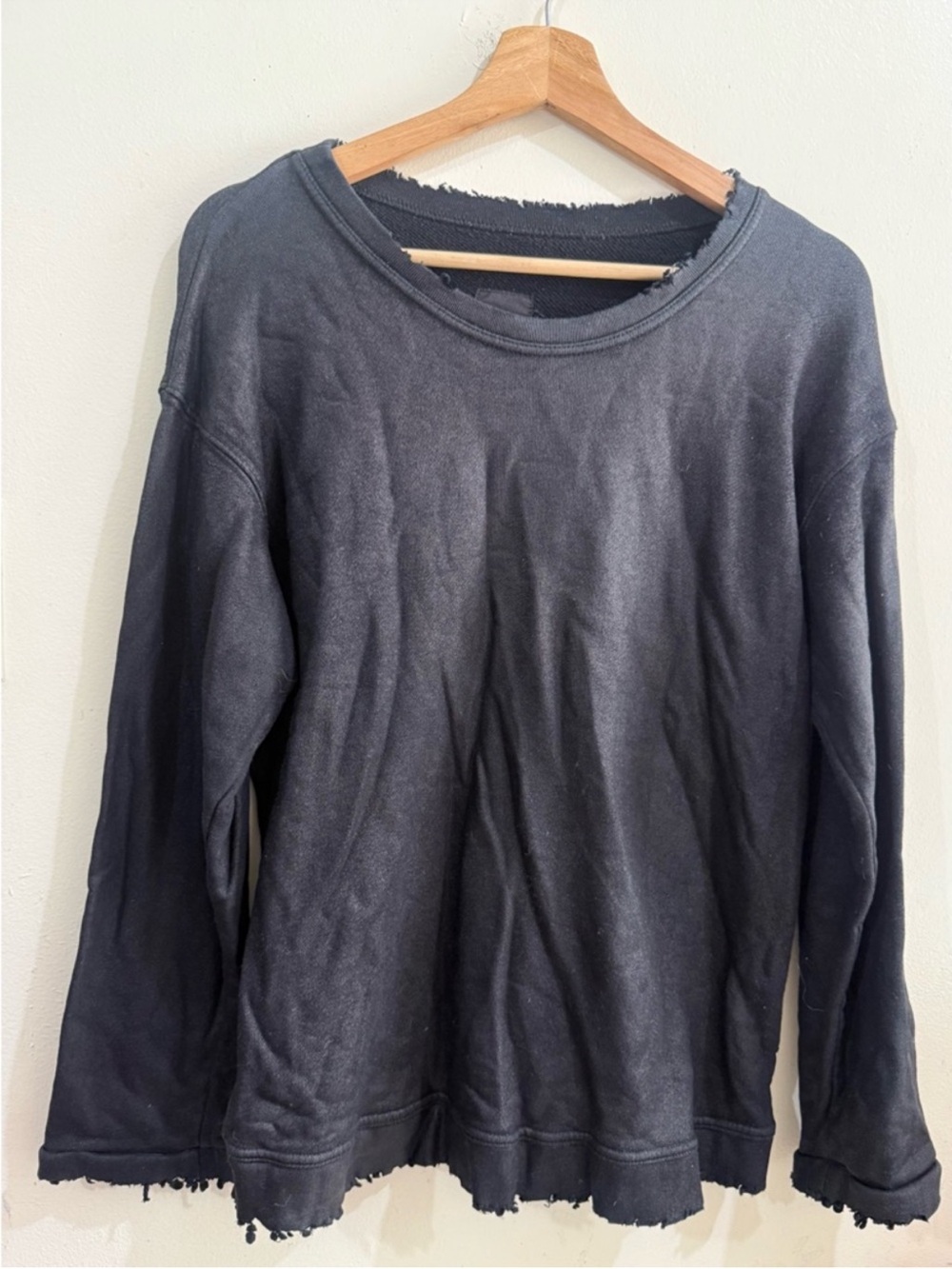 R+A  Black Distressed Crewneck Sweater